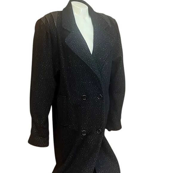 David Benjamin Pure Wool Vintage Leather Trim Long Button Up Coat - Picture 3 of 13